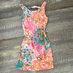 Pink and Orange Scoop Neck Mini Sundress for Cocktail